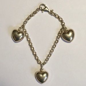 STERLING SILVER 3Puff Heart 3-D Charms Bracelet EUC